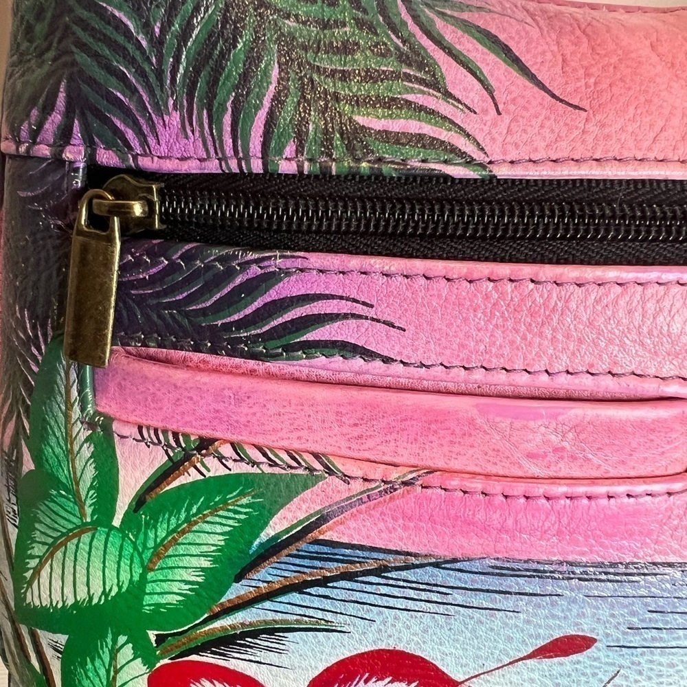 ANUSCHKA 🌷ANNA BY ANUSCHKA LEATHER HAND-PAINTED TRIPLE COMPARTMENT SATCHEL - Picture 4 of 16